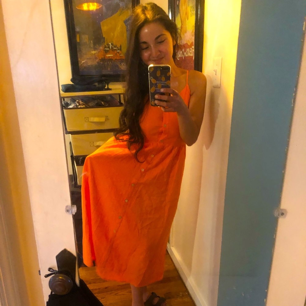 Orange/pink sundress midi adjustable straps button